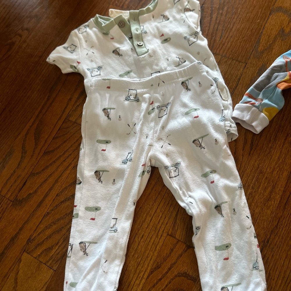 Kids White Pajama Set with Golf Print